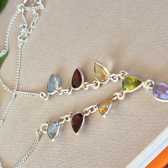 925 Sterling Silver Citrine Garnet Topaz Peridot  Necklace - Picture 4 of 6